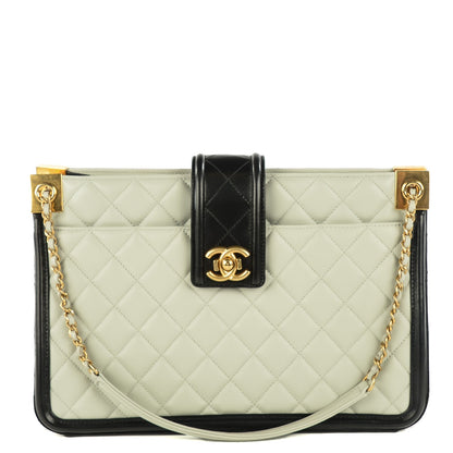 Chanel Calfskin Quilted Elegant CC Large Shopping Tote Grey Black 1 of 8