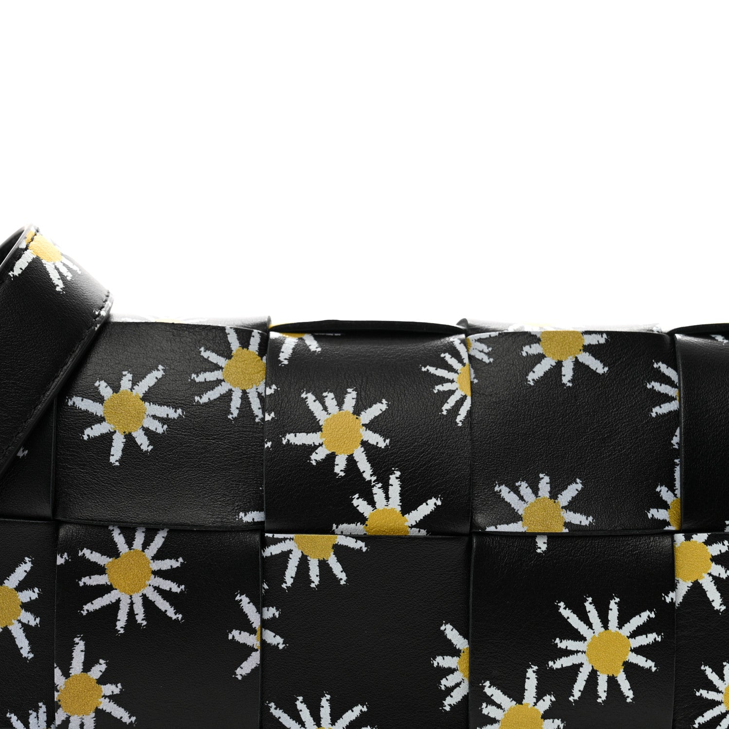 Bottega Veneta Calfskin Maxi Intreccio Daisy Print Small Cassette Crossbody Bag Black White Yellow 8 of 12