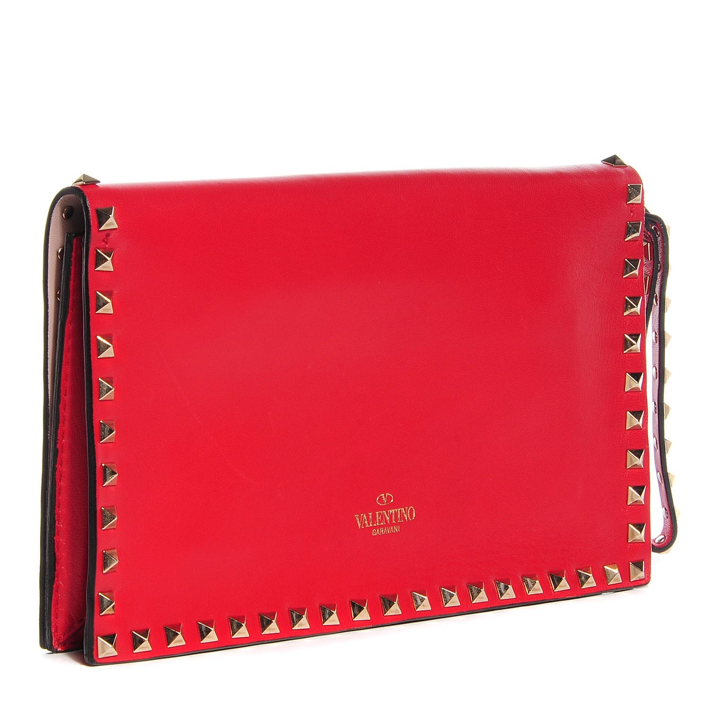 Nappa Rockstud Wristlet Clutch Rosso Valentino