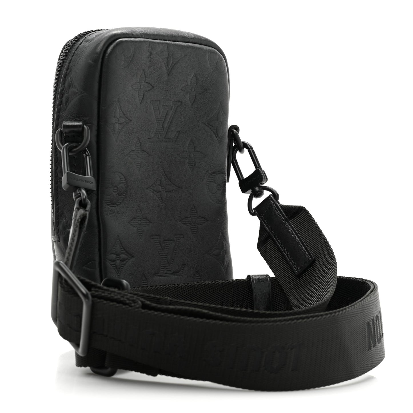 Calfskin Monogram Shadow Double Phone Pouch NM Black