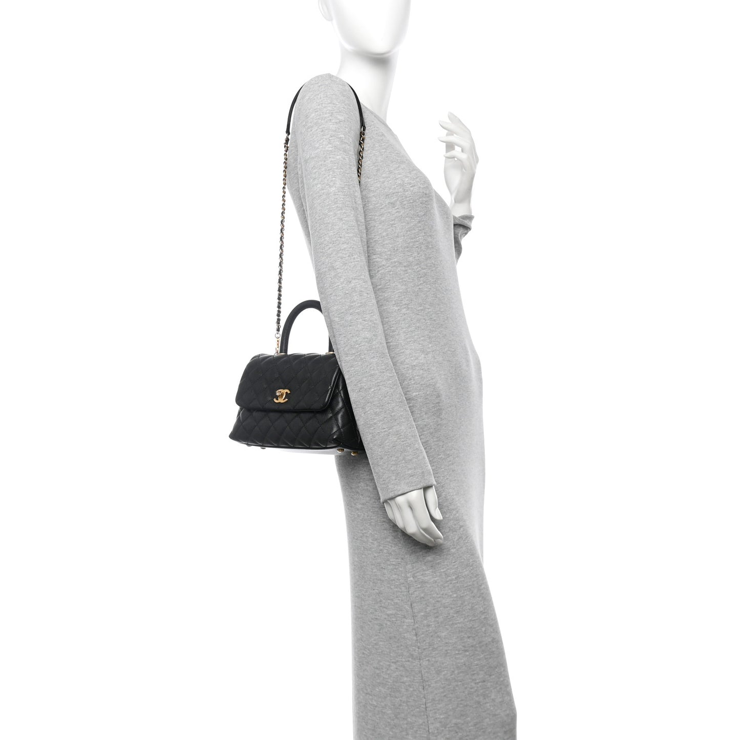 Caviar Quilted Mini Coco Handle Flap Black