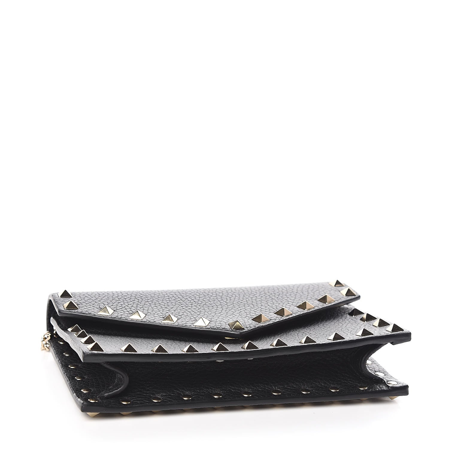 Valentino Garavani Pebbled Calfskin Rockstud Envelope Wallet on Chain Black 4 of 9