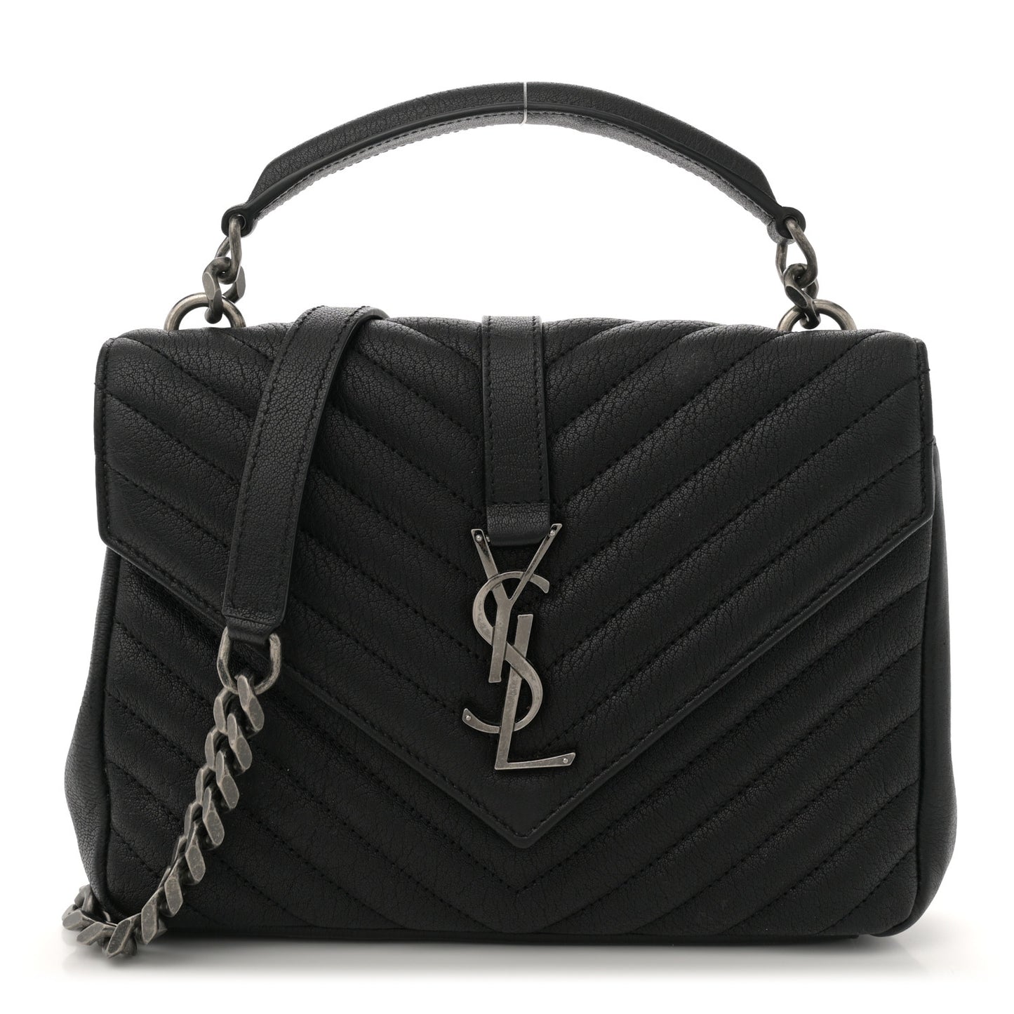 Sheepskin Matelasse Chevron Monogram Medium College Bag Black