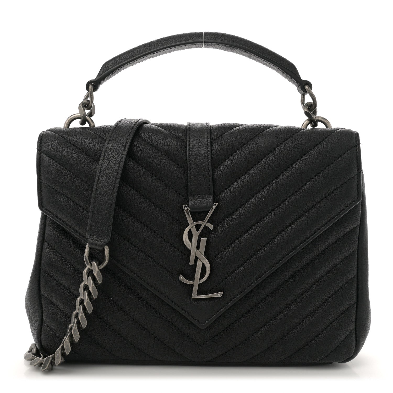 Saint Laurent Sheepskin Matelasse Chevron Monogram Medium College Bag Black 1 of 12