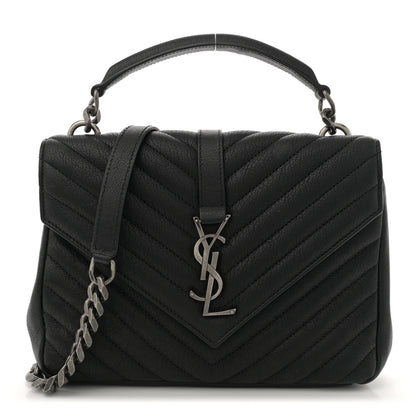Saint Laurent Sheepskin Matelasse Chevron Monogram Medium College Bag Black 1 of 12