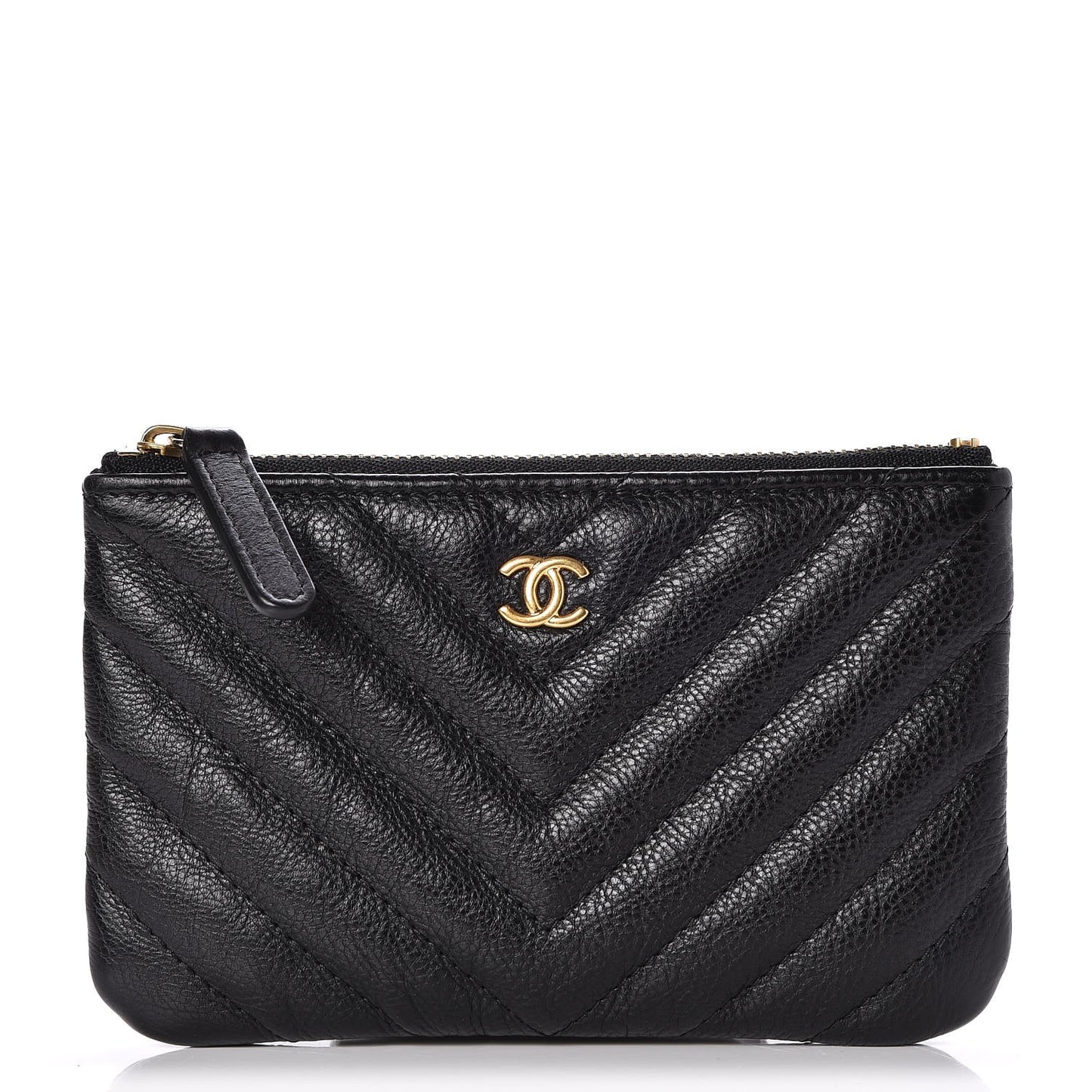Calfskin Chevron Quilted Small Cosmetic Case Black