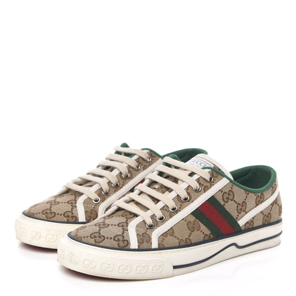 Gucci GG Monogram Web Womens 1977 Tennis Sneakers 39 Beige Ebony Mystic White 3 of 11