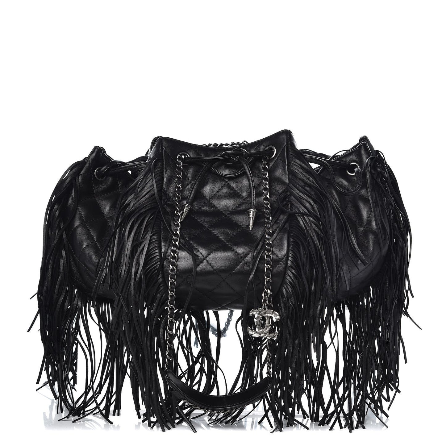 Lambskin Quilted Western Baluchon Fringe Bag Black