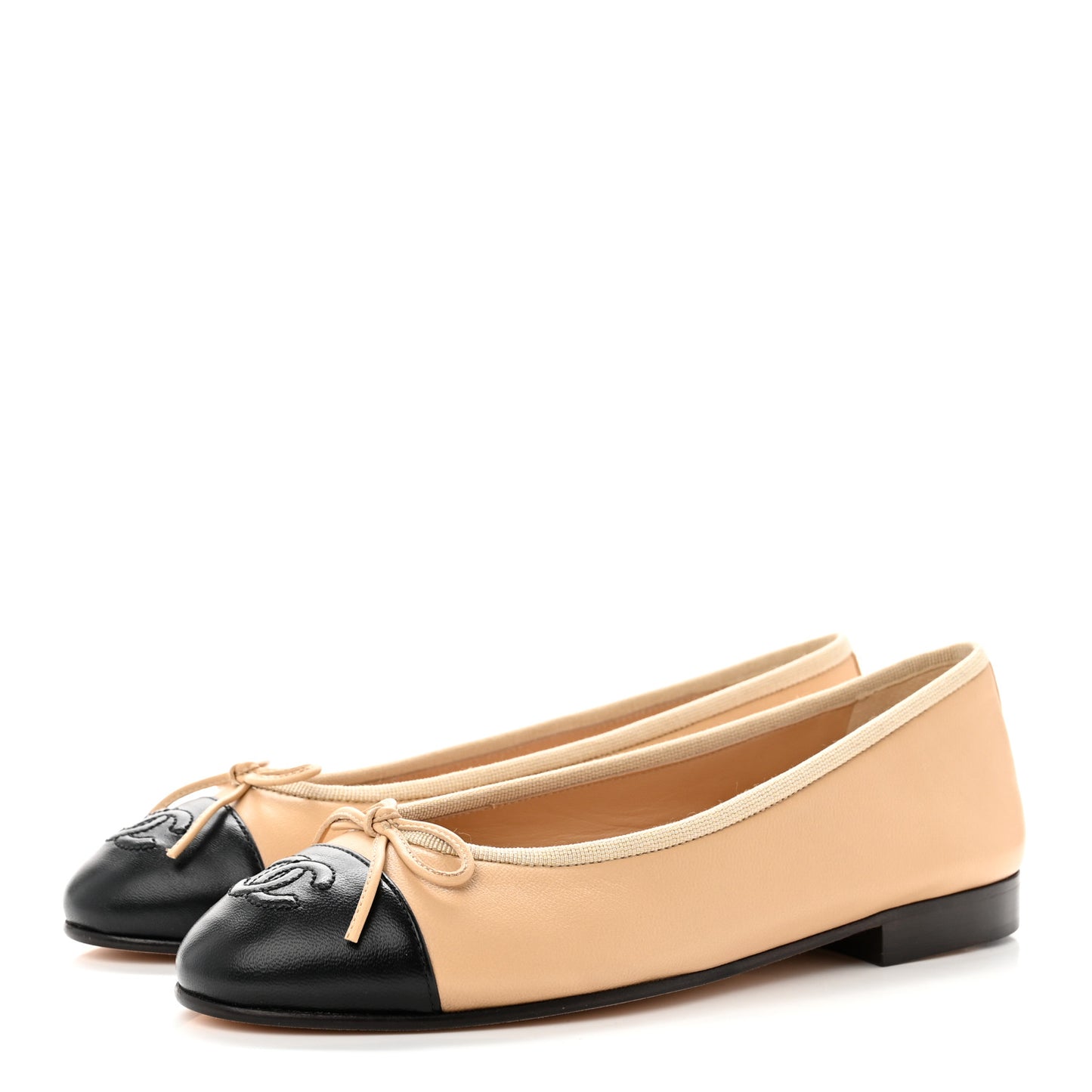 Lambskin Cap Toe CC Ballerina Flats 35 Beige Black