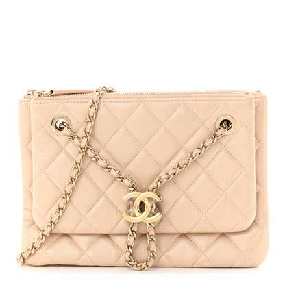 Chanel Shiny Lambskin Quilted Small Double Case With Strap Beige 1 of 11