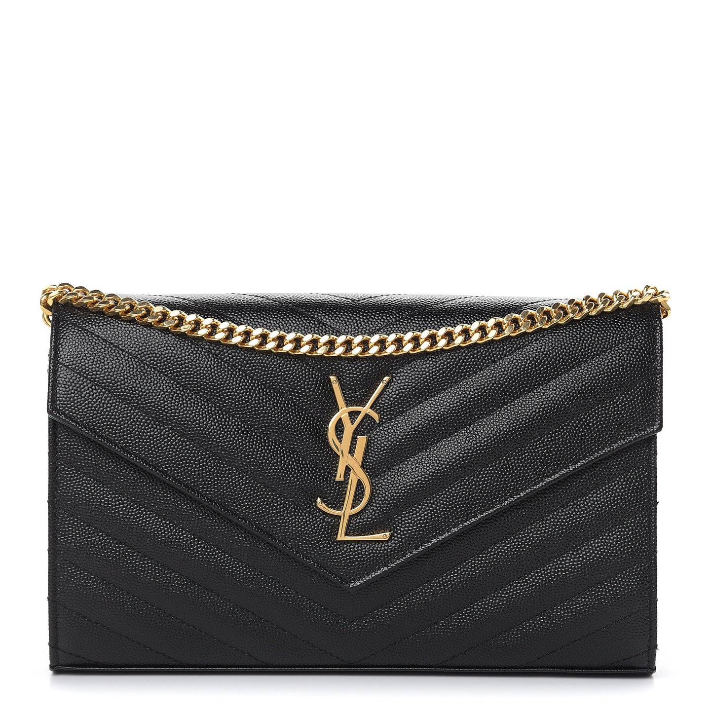 Grain De Poudre Matelasse Chevron Monogram Chain Wallet Black