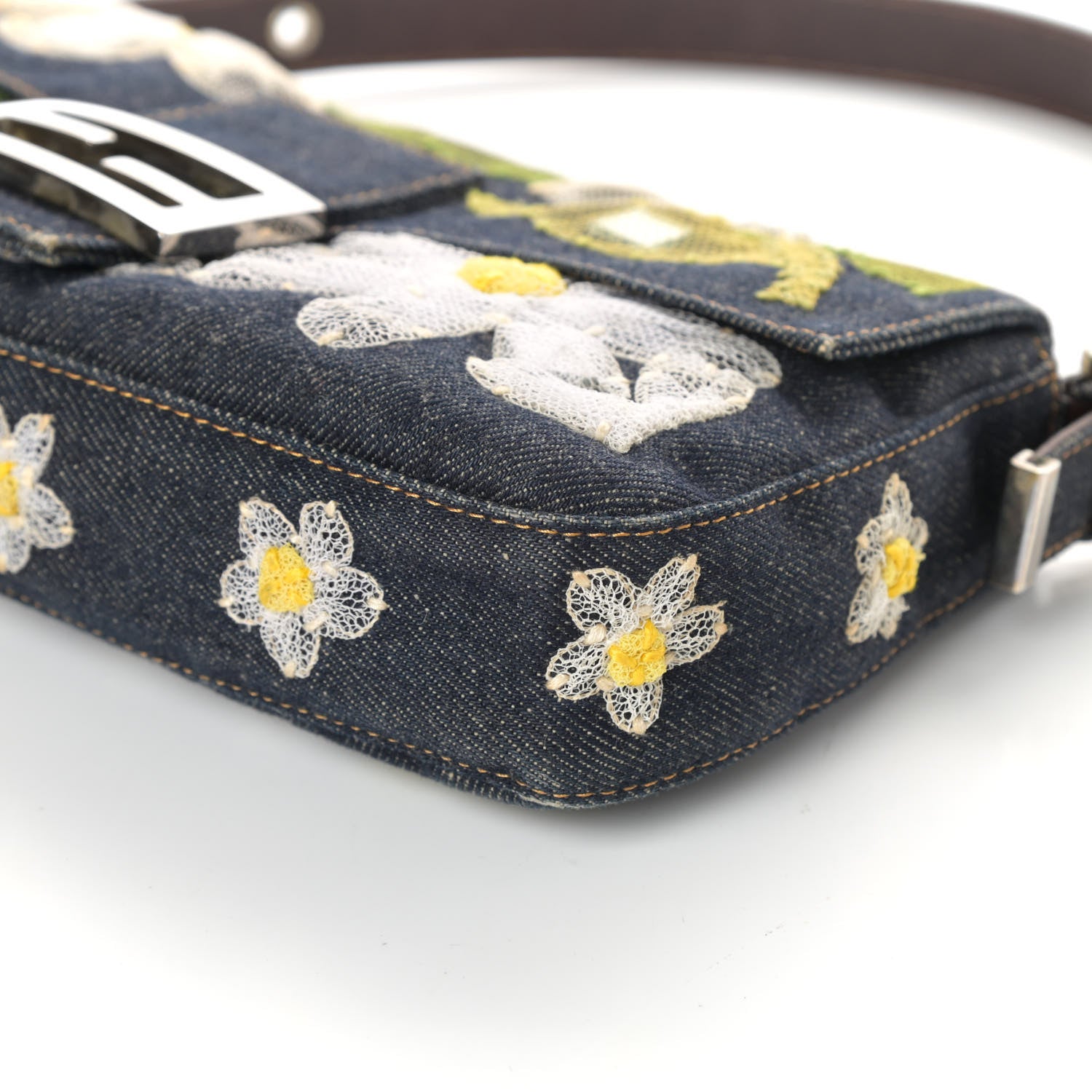 Fendi Denim Flower Applique Baguette Blue 9 of 9