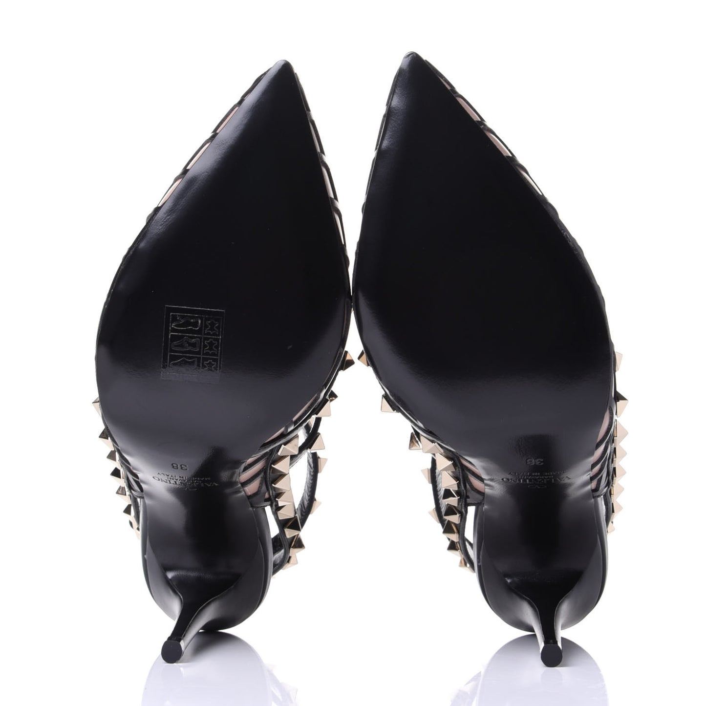 Calfskin Nappa Boudoir Rockstud Ankle Strap 100mm Pumps 38 Rose Cannelle Black