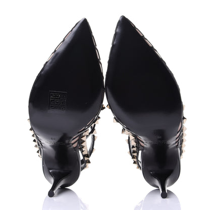 Valentino Garavani Calfskin Nappa Boudoir Rockstud Ankle Strap 100mm Pumps 38 Rose Cannelle Black 7 of 11