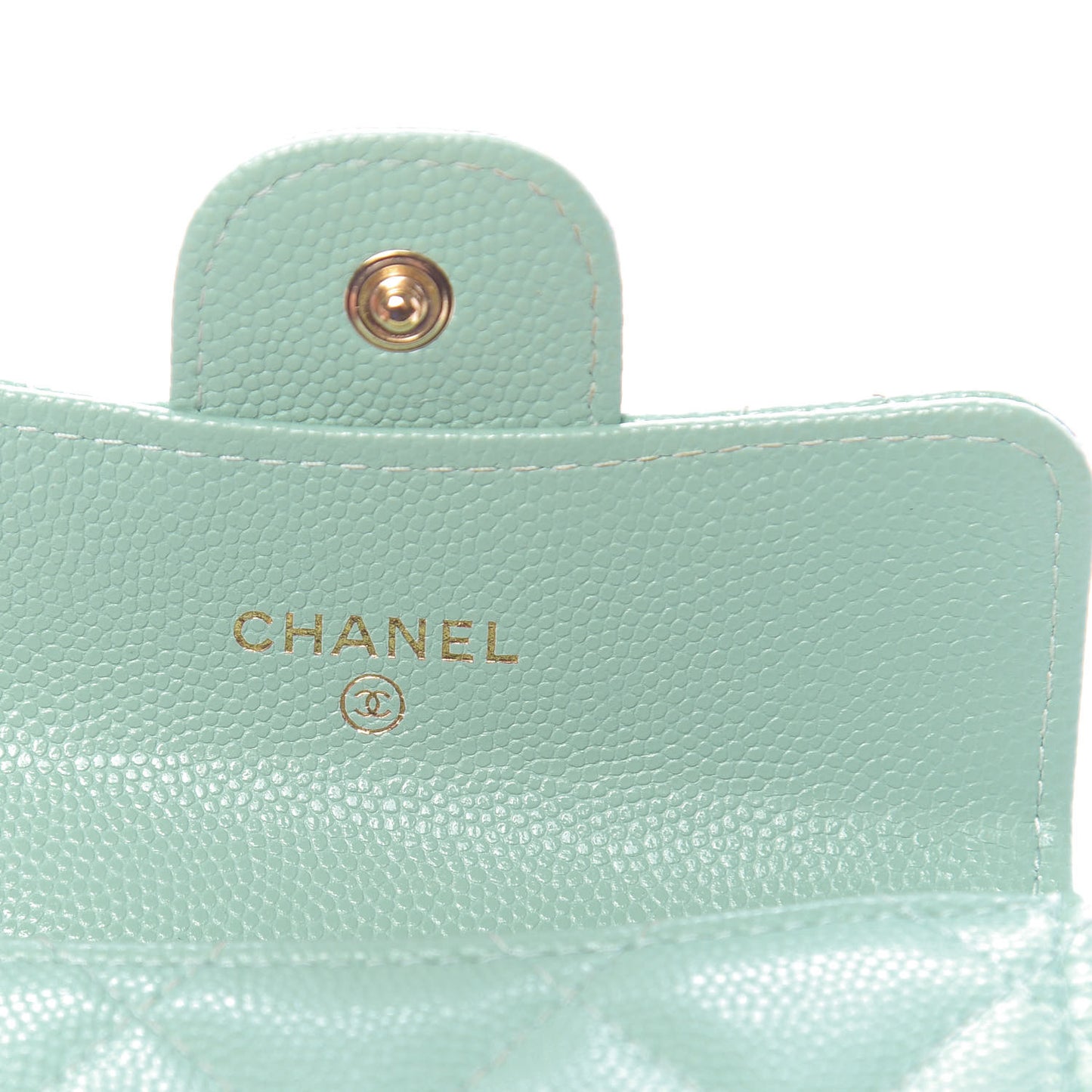 Caviar Quilted Flap Card Holder Wallet Light Blue