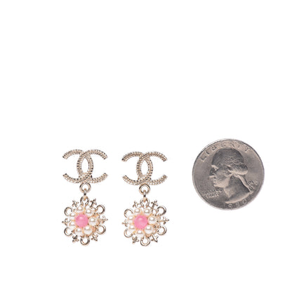 Chanel Pearl Resin CC Flower Drop Earrings Pink Gold 2 of 5