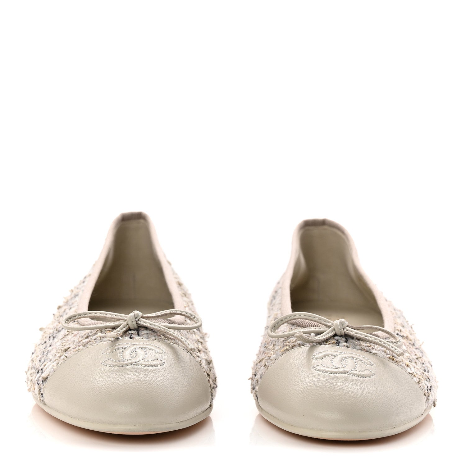 Chanel Tweed Lambskin Cap Toe Ballerina Flats 40 Grey Multicolor 3 of 9