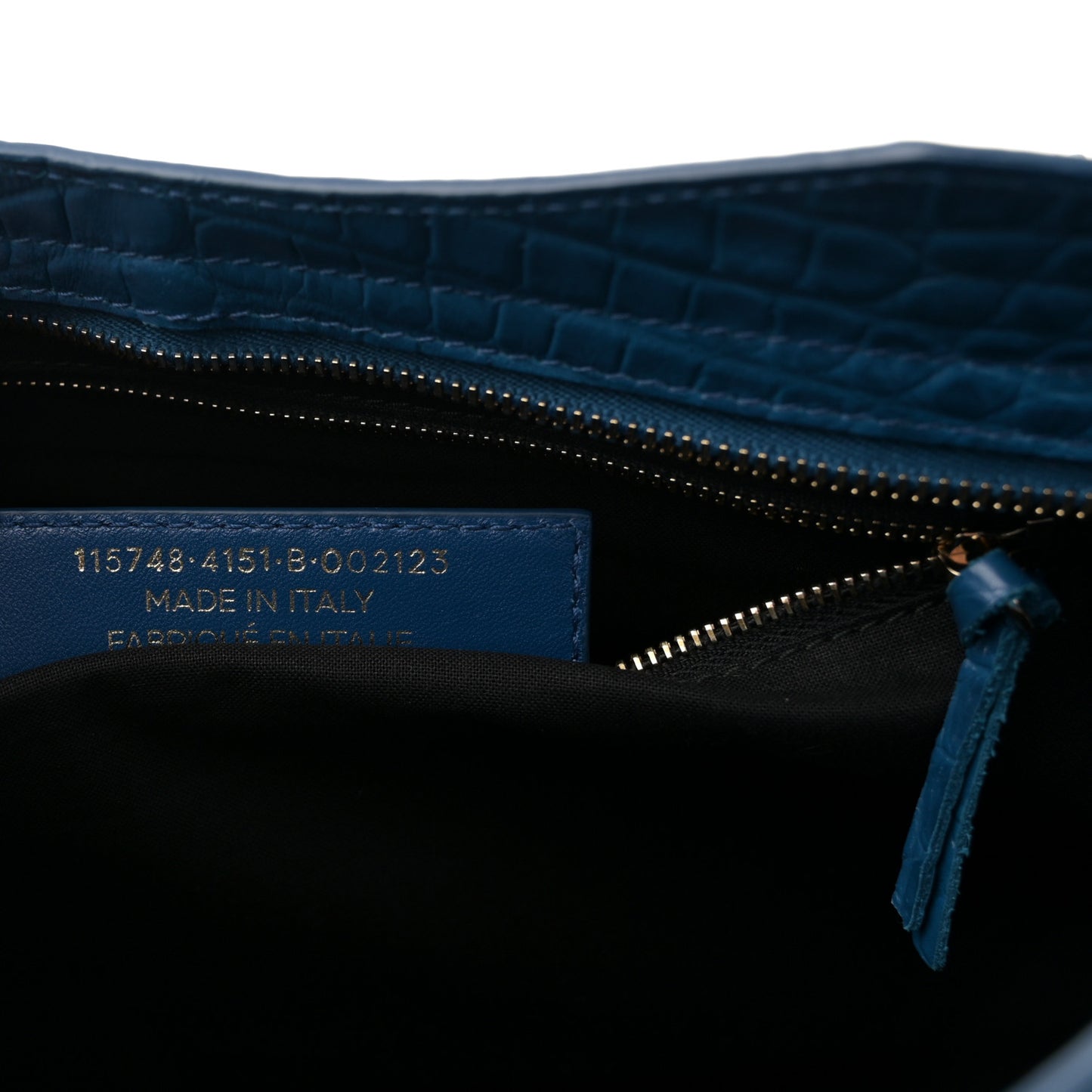 Calfskin Crocodile Embossed Classic Silver Hardware City Bleu Marine