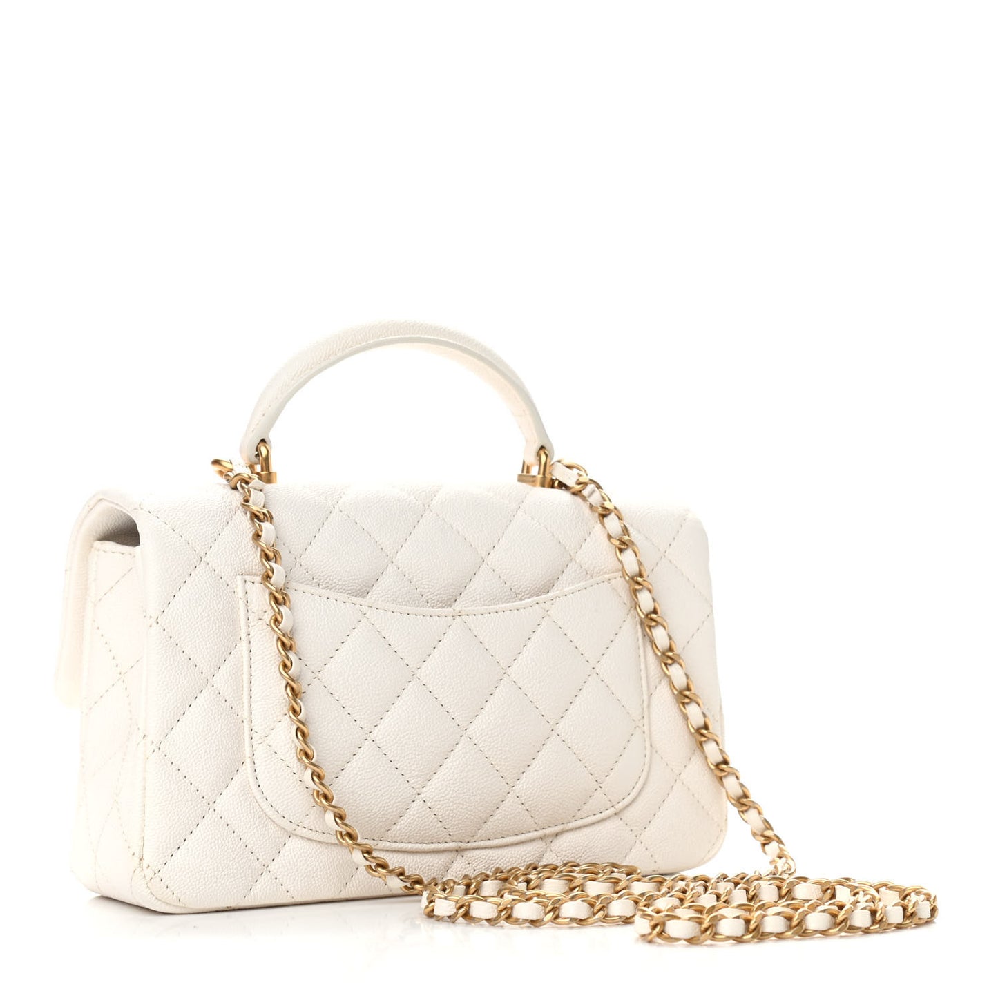 Caviar Quilted Mini Top Handle Rectangular Flap White