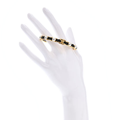 Chanel Lambskin Pearl CC Cuff Bracelet M Black Gold 2 of 5