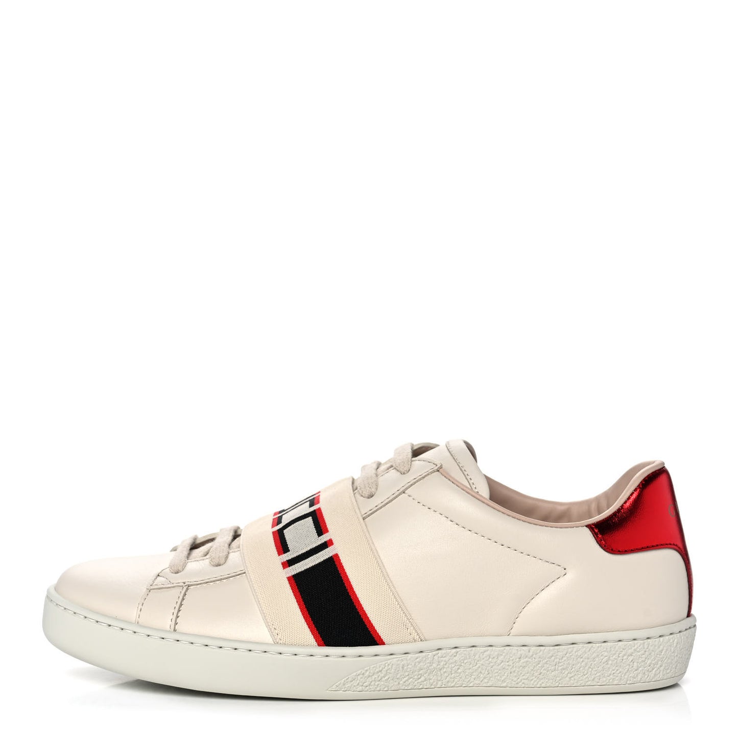 Calfskin Stripe Womens New Ace Sneakers 37 New Mystic White Ecru Red Flame