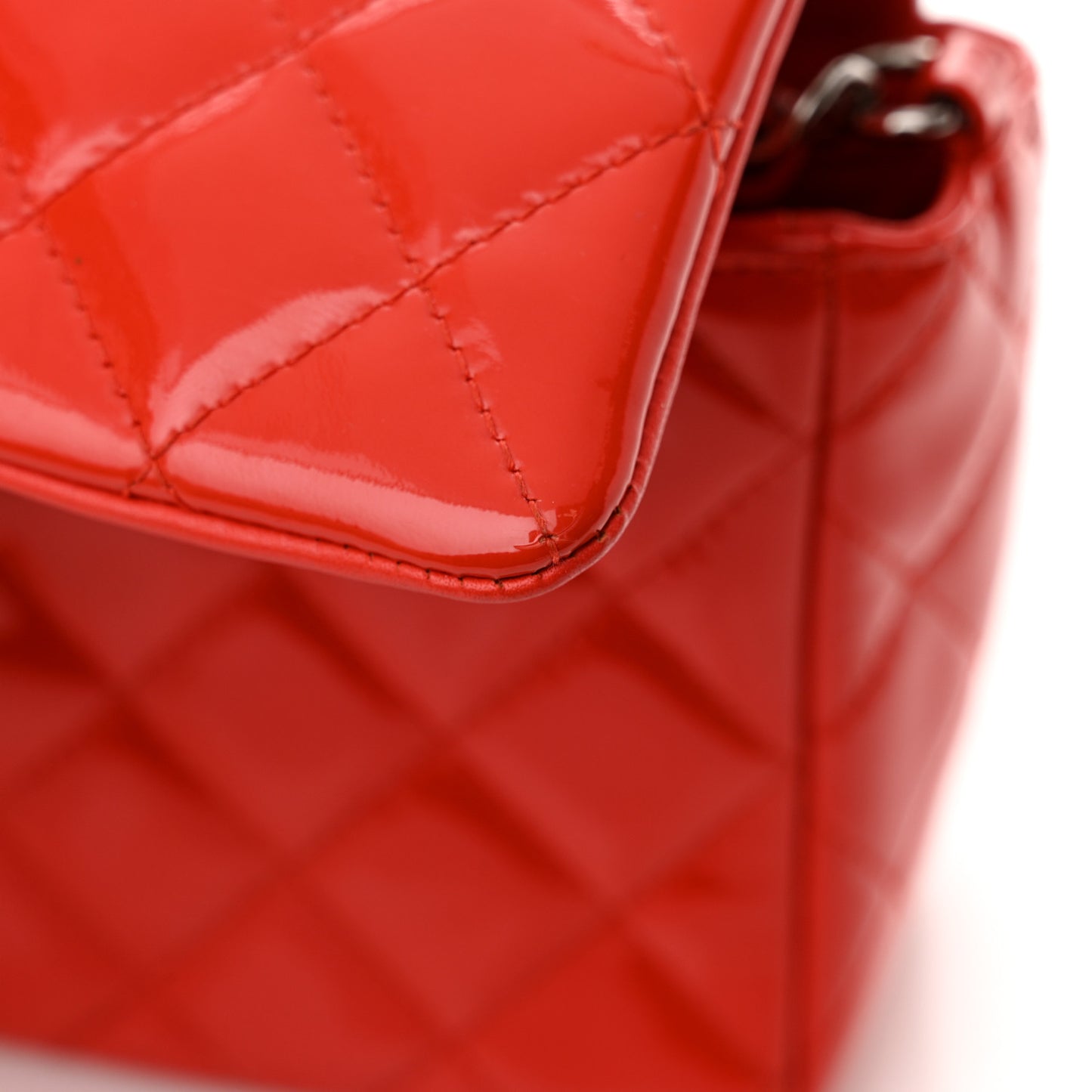 Patent Calfskin Quilted Mini Rectangular Flap Red