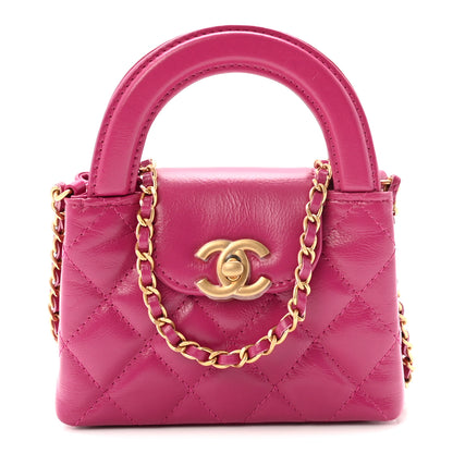 Chanel Shiny Aged Calfskin Quilted Mini Nano Kelly Shopper Dark Pink 1 of 11