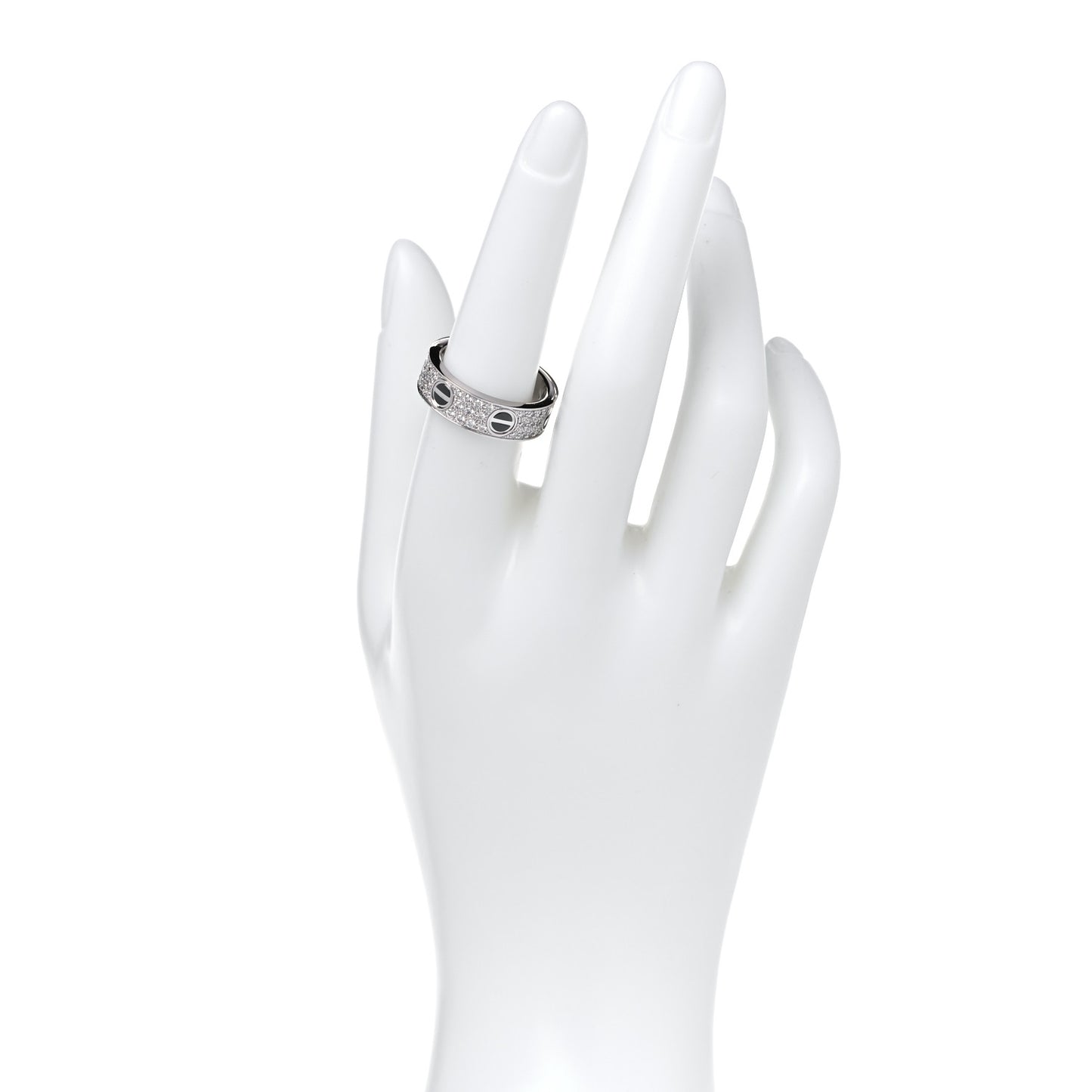 18K White Gold Diamond Ceramic LOVE Paved Ring 56 7.5