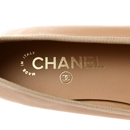 Chanel Lambskin Cap Toe CC Ballerina Flats 38 Beige Black 7 of 9