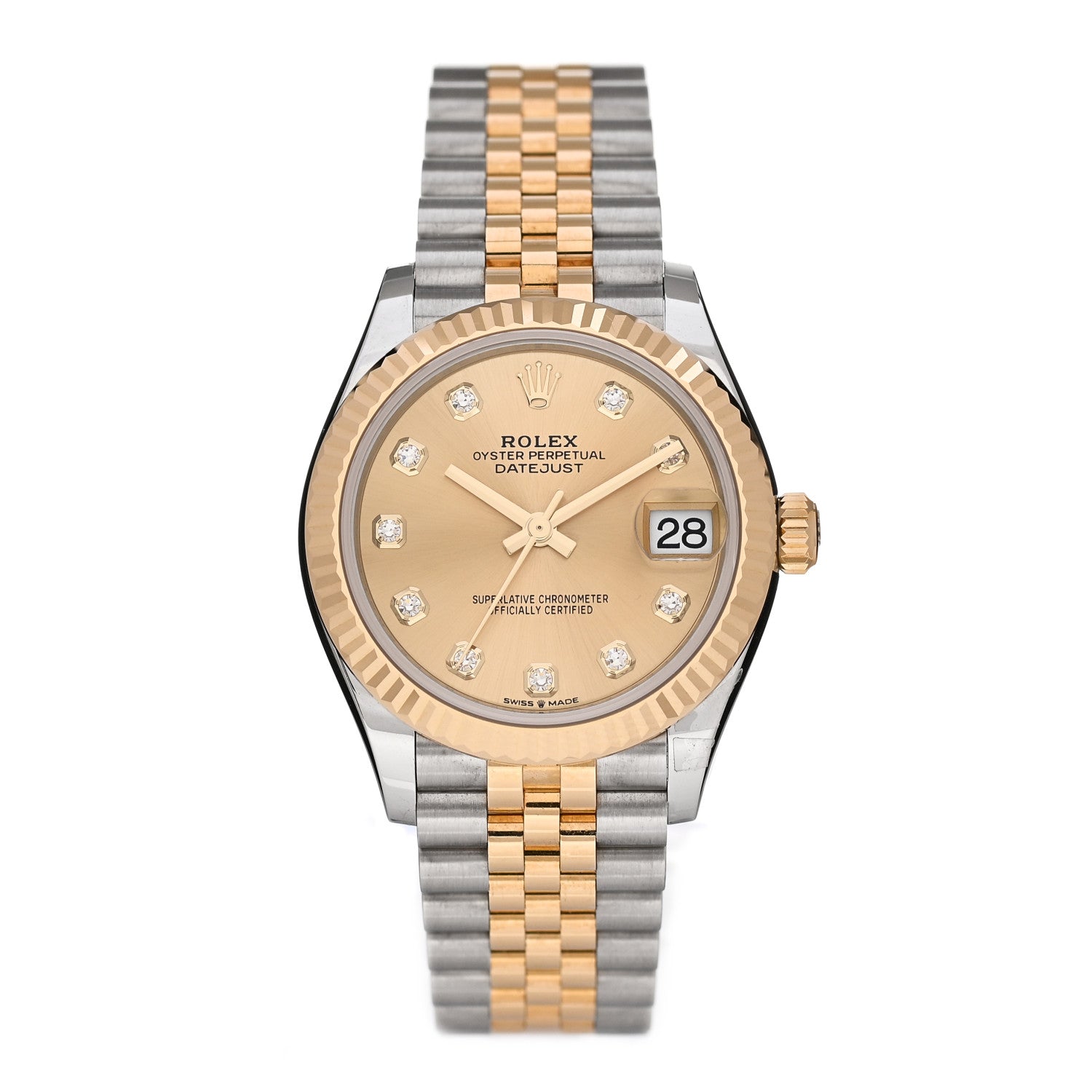 Rolex Stainless Steel 18K Yellow Gold Diamond 31mm Oyster Perpetual Datejust Watch Champagne 278273 1 of 5
