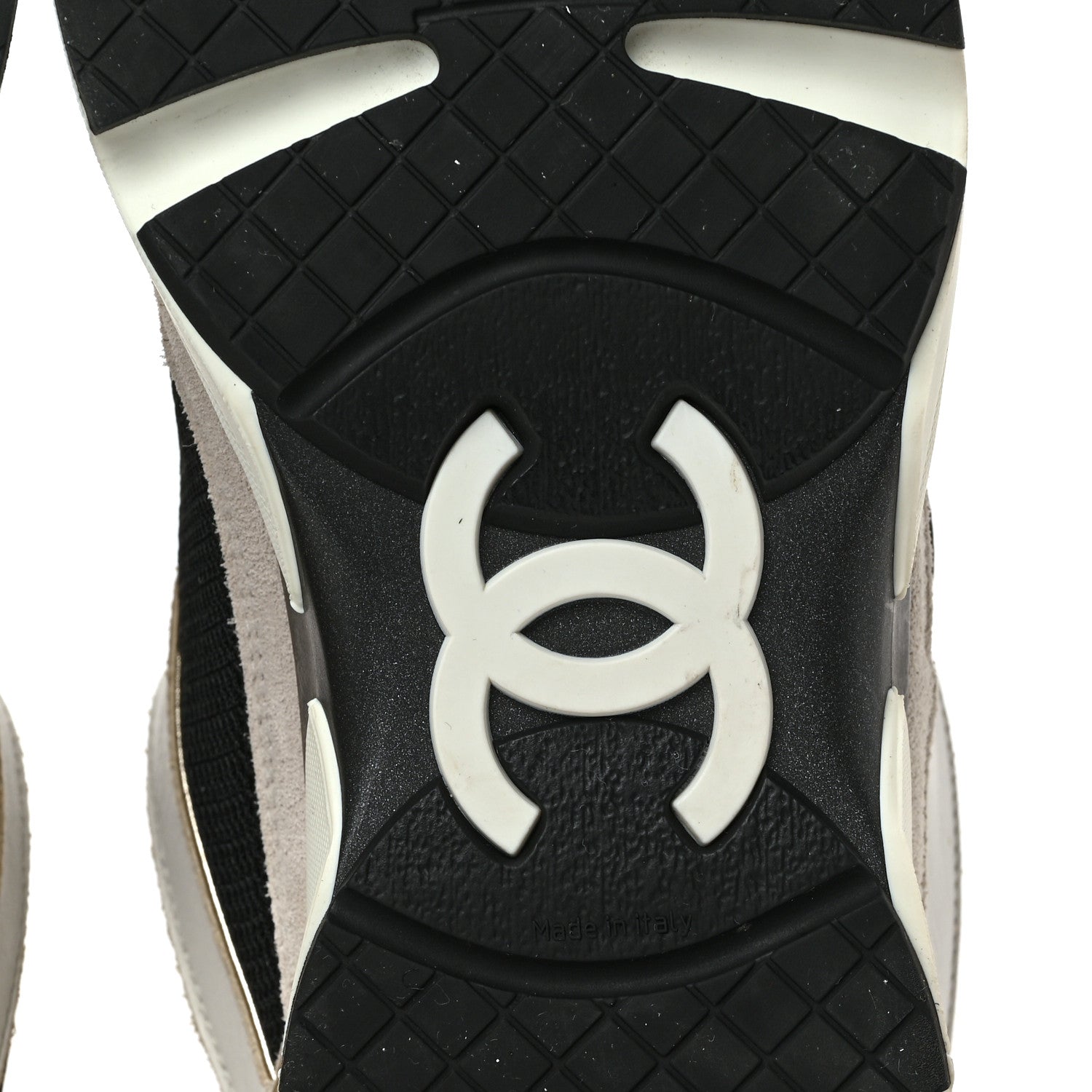 Chanel Mesh Suede Calfskin Womens CC Sneakers 39 White Black Beige Gold 6 of 8