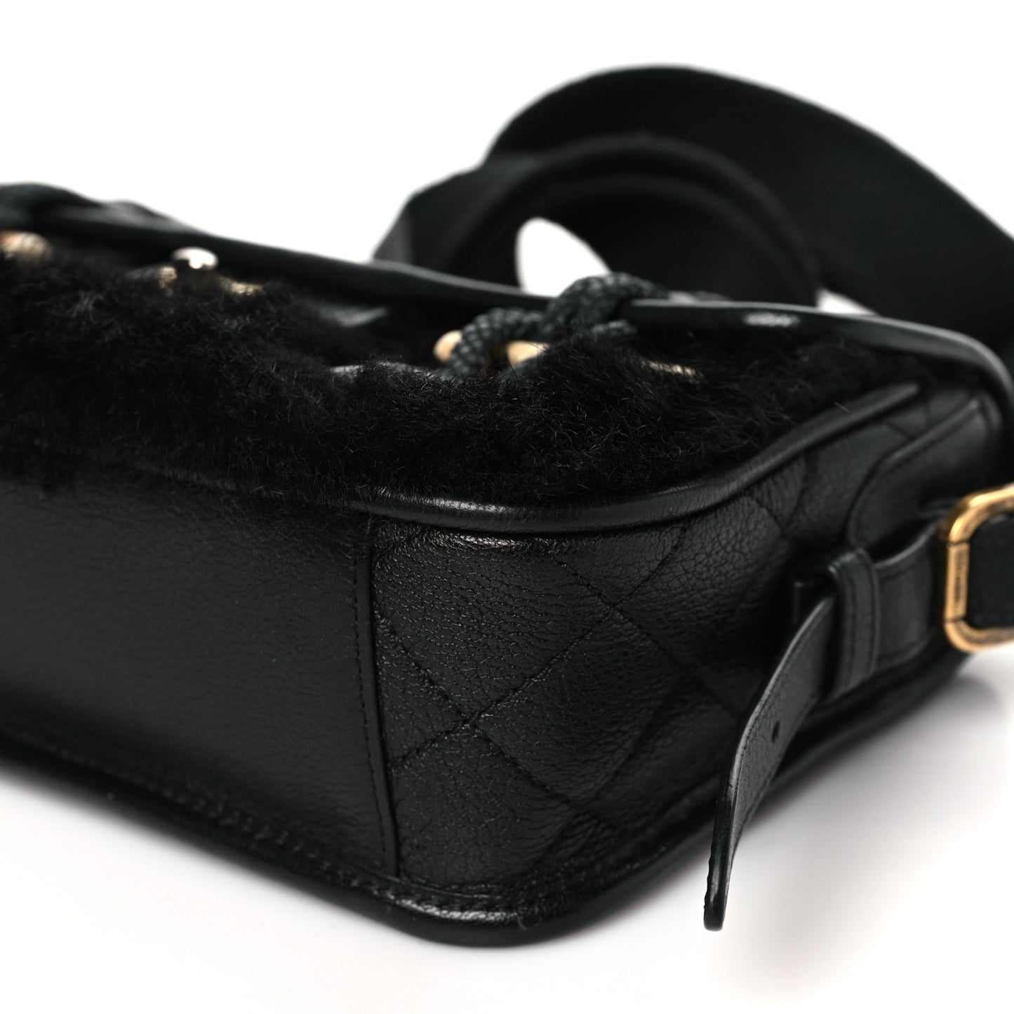 Goatskin Fur Paris Dallas Messenger Bag  Black