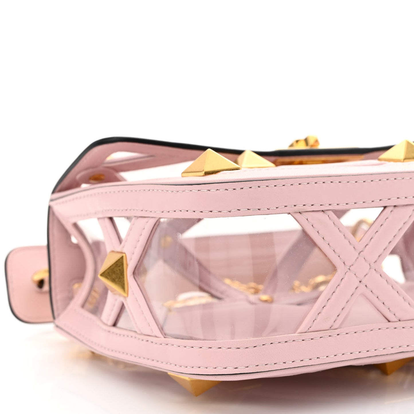 PVC Calfskin Medium Roman Stud Shoulder Bag Transparent Rose Quartz
