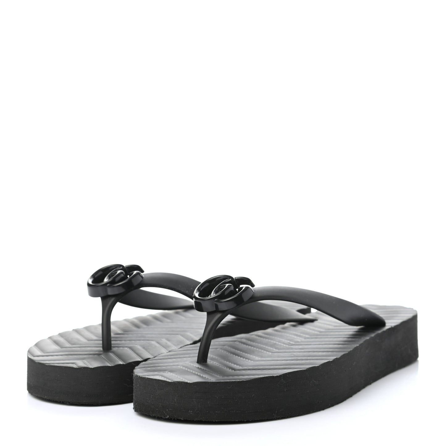 Rubber Chevron Womens GG Thong Sandals 41 Black