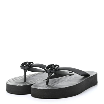 Gucci Rubber Chevron Womens GG Thong Sandals 41 Black 3 of 7