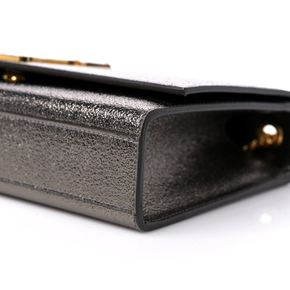 Saint Laurent Metallic Grain De Poudre Medium Classic Monogram Kate Satchel Grey 8 of 10