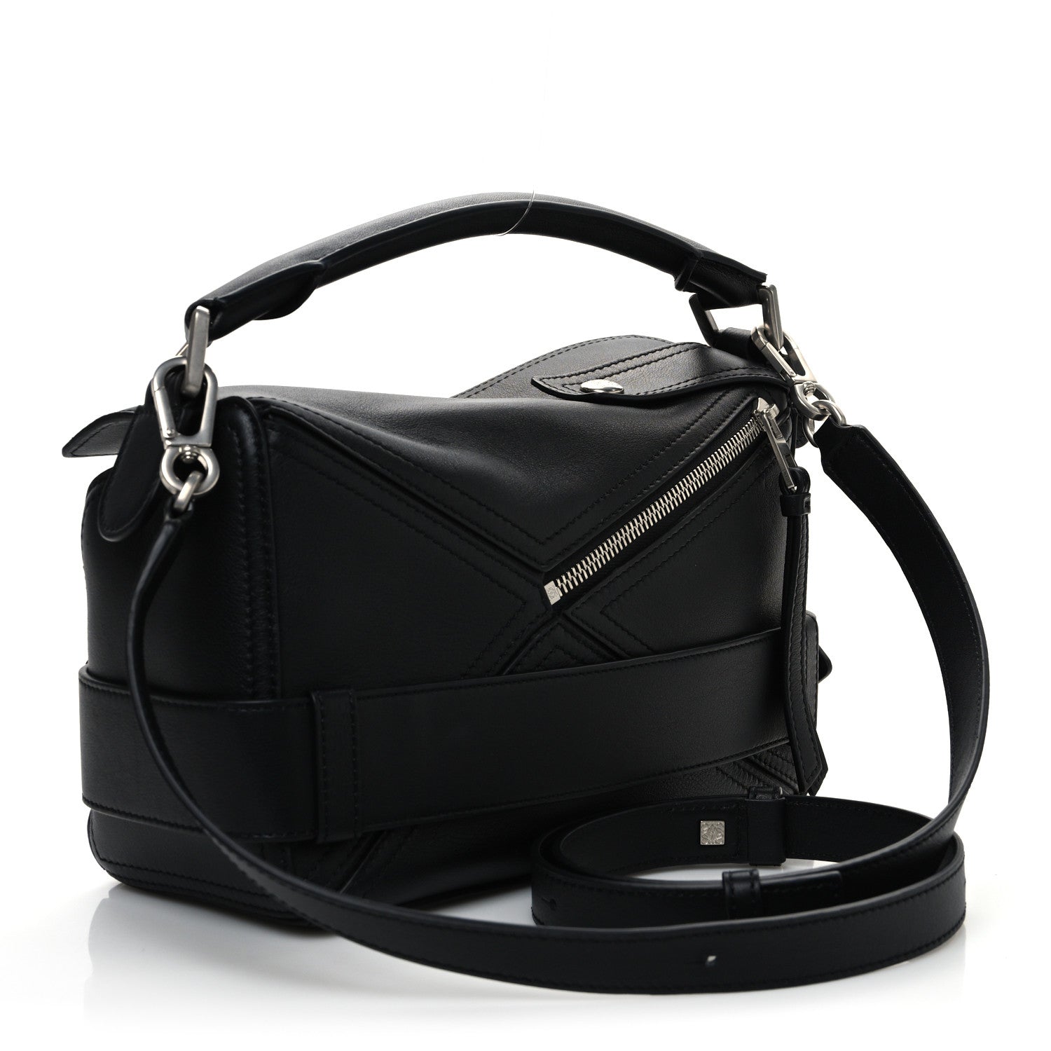 Loewe Shiny Calfskin Small Puzzle Biker Bag Black 3 of 9