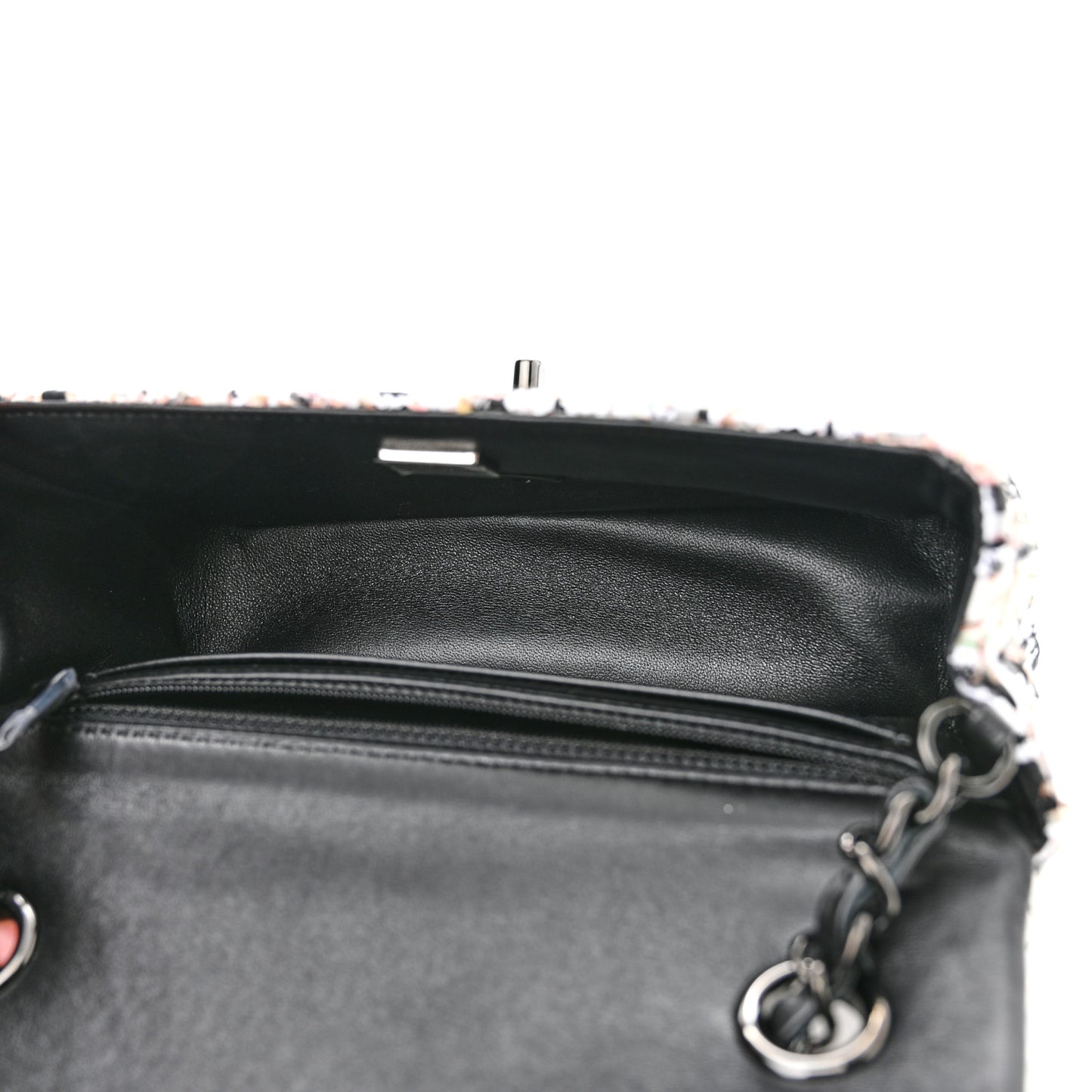 Tweed Quilted Mini Rectangular Flap White Black Multicolor