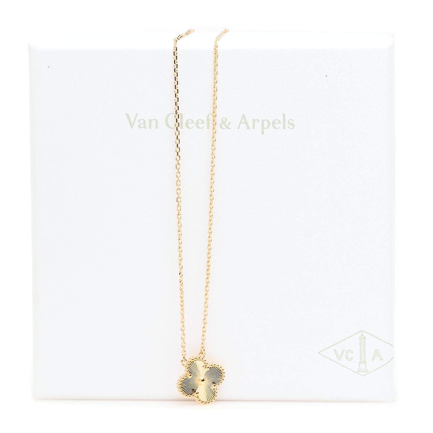 18K Yellow Gold Guilloche Vintage Alhambra Pendant Necklace