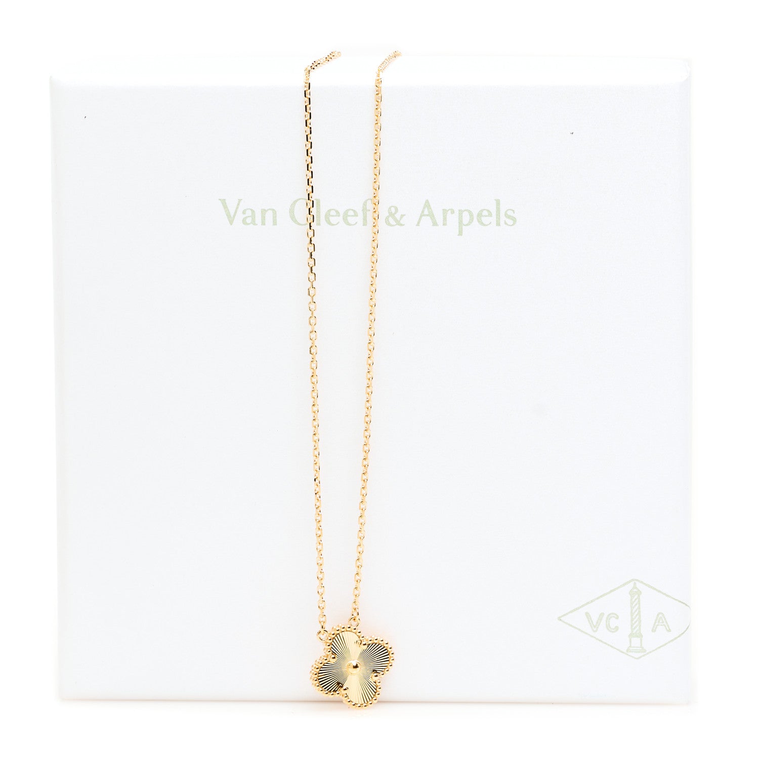 Van Cleef & Arpels 18K Yellow Gold Guilloche Vintage Alhambra Pendant Necklace 6 of 6