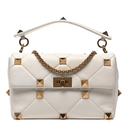 Valentino Garavani Nappa Large Roman Stud Shoulder Bag Ivory 1 of 9