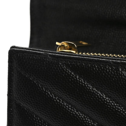 Saint Laurent Grain De Poudre Matelasse Chevron Monogram Flap Wallet Black 12 of 14