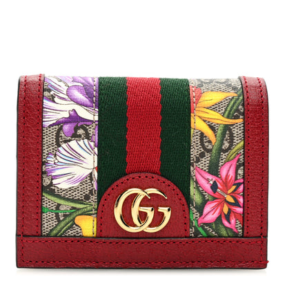 Gucci GG Supreme Monogram Flora Web Ophidia Card Case Red 1 of 7