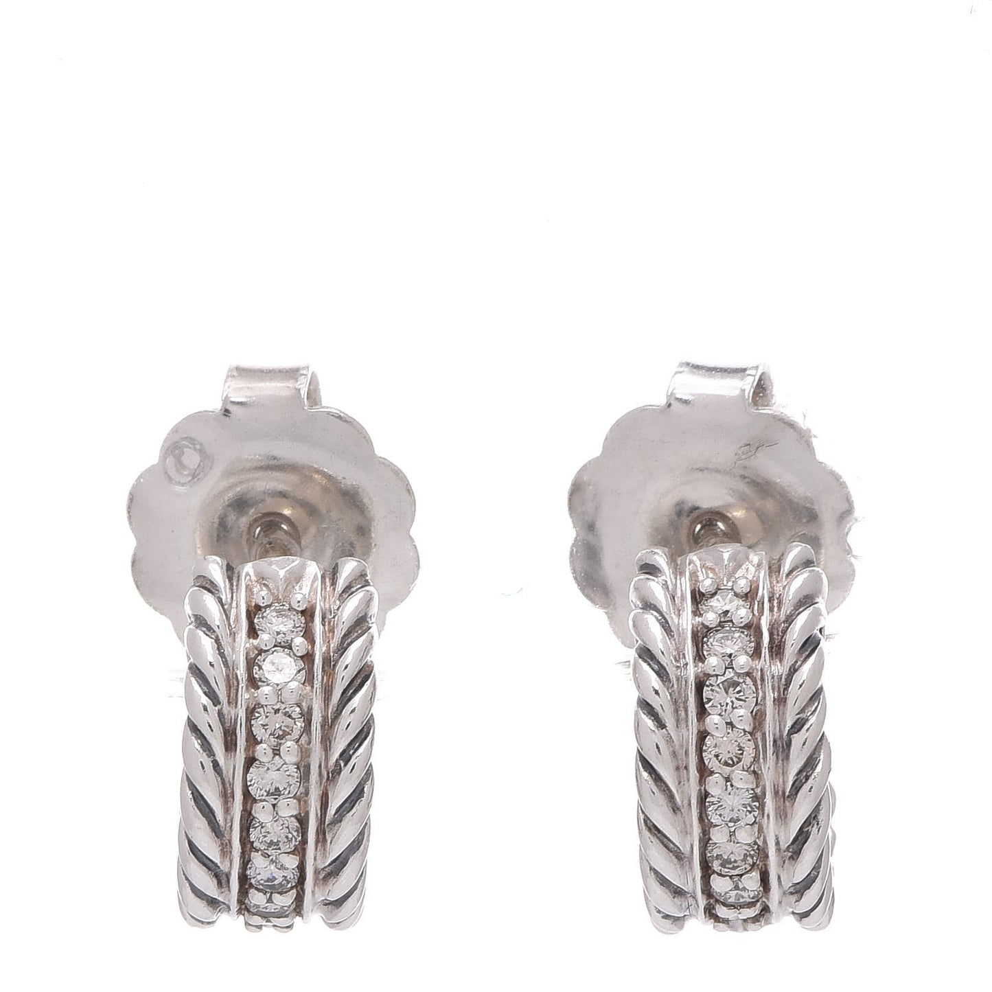 Sterling Silver Diamond 12mm Cable Hoop Earrings