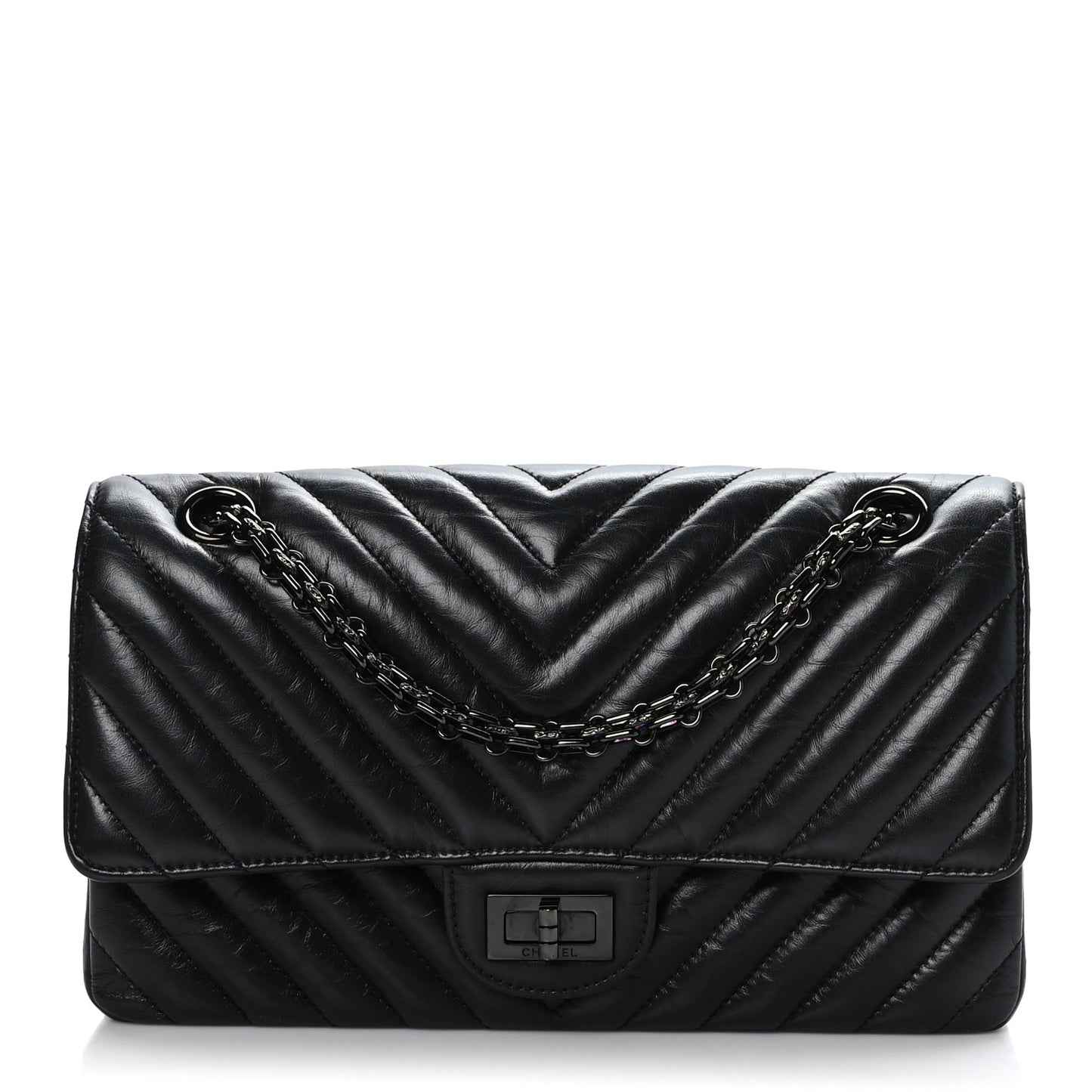 Aged Calfskin Chevron Quilted 2.55 Reissue 225 Flap So Black