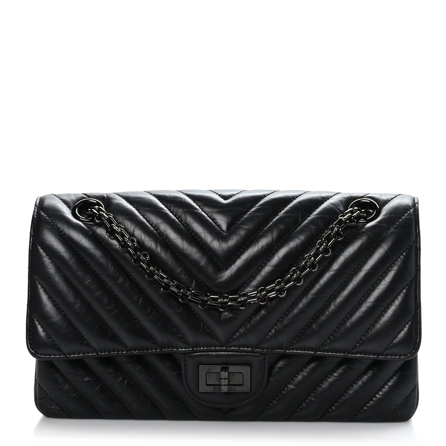 Chanel Aged Calfskin Chevron Quilted 2.55 Reissue 225 Flap So Black 1 of 9