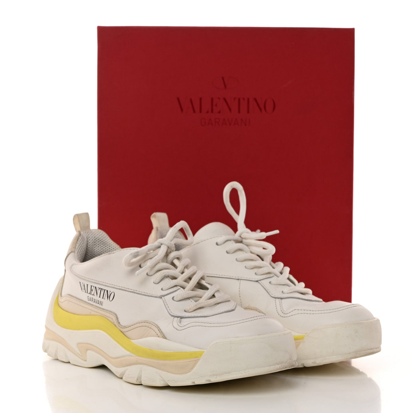 Calfskin Womens Gumboy Sneakers 37.5 White Lime Yellow