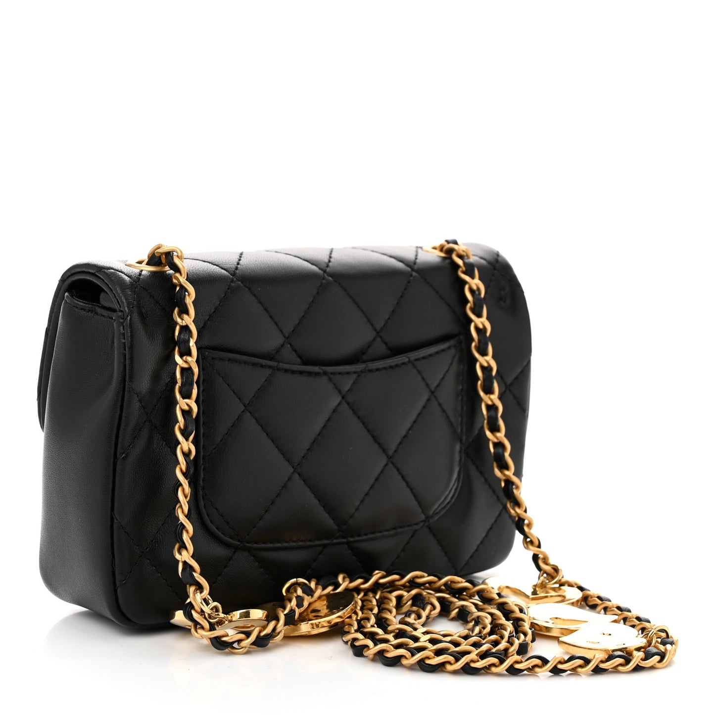 Lambskin Quilted Mini Heart Charms Flap Black