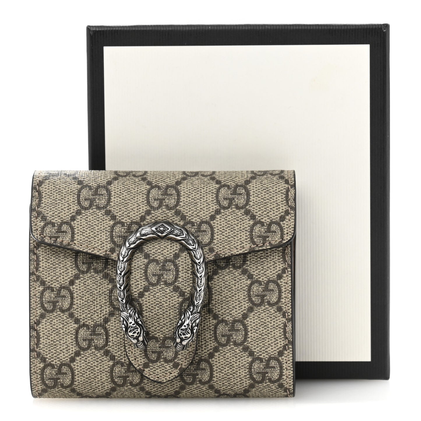GG Supreme Monogram Dionysus Card Case Wallet Beige Taupe