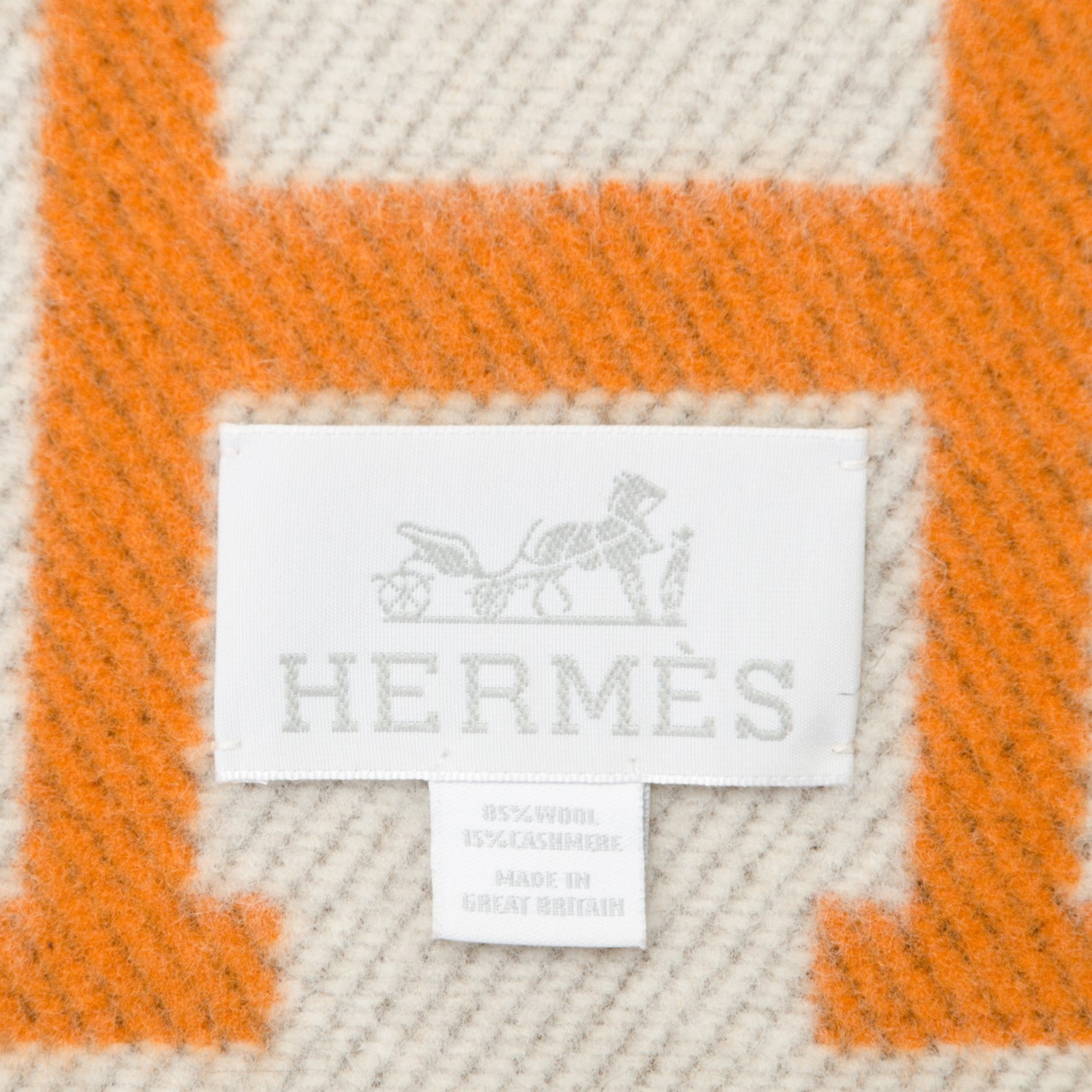 Hermes Wool Cashmere Signature Avalon Blanket Ecru Potiron 4 of 4